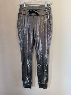 Halara Metallic Joggers Silver Shimmer High Rise Pocket Pants Small